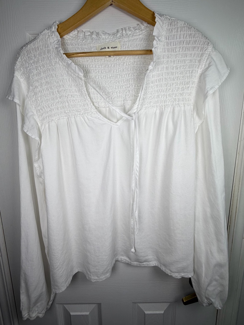 Anthropologie Cloth & Stone White Tencel Peasant Blouse XL Boho Cottagecore